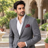 Dark Maroon with White Polka Dots pocket square — outdoor lifestyle.