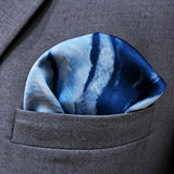 Deep Blue Ocean pocket square — close-up wearing detail.
