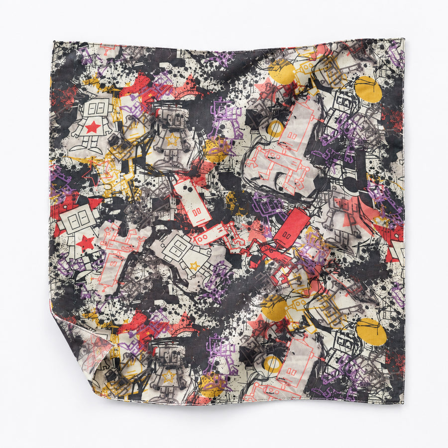 Doodle Do pocket square — unfolded studio detail.