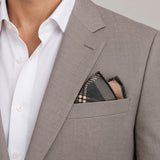 Dusty Grey Tartan Checks pocket square — light jacket · wearing detail.