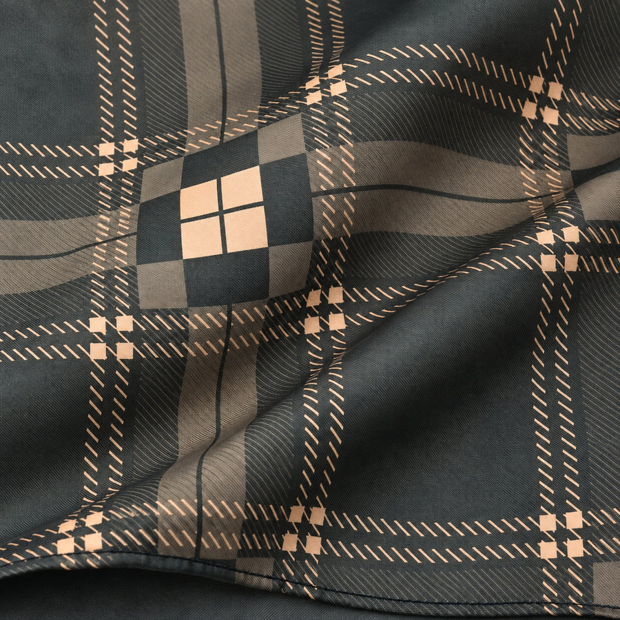 Dusty Grey Tartan Checks pocket square — fabric and design close-up.