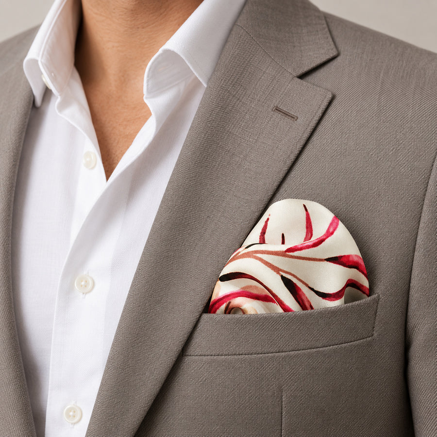 Elegant Seamless Floral Pattern pocket square — light jacket · wearing detail.