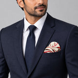 Elegant Seamless Floral Pattern pocket square — formal model · navy and tie.