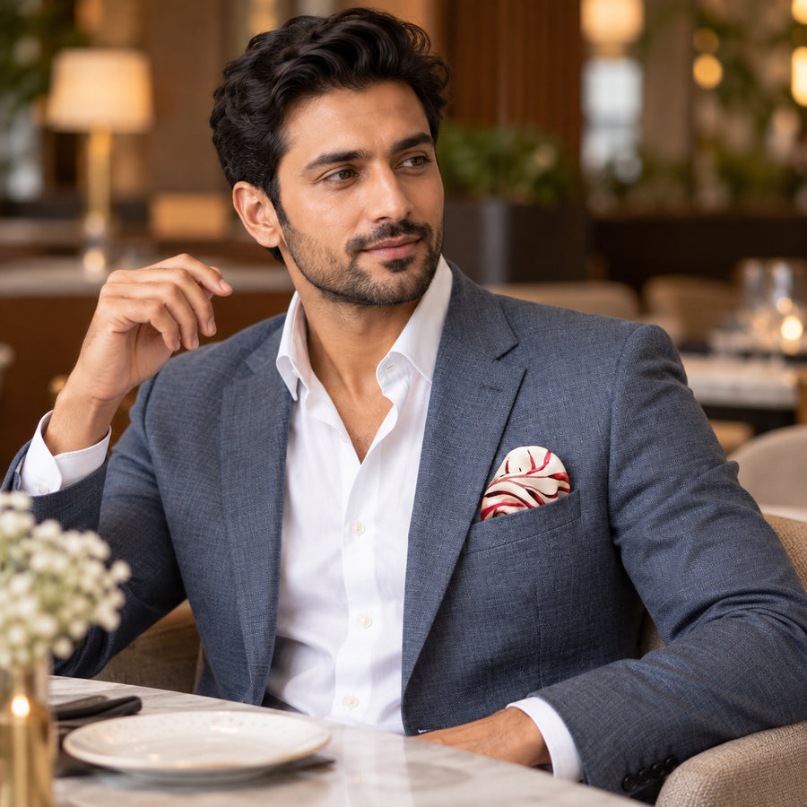 Elegant Seamless Floral Pattern pocket square — restaurant lifestyle.