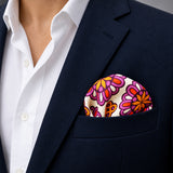 Ethnic Vector Pattern pocket square — navy jacket · wearing detail.