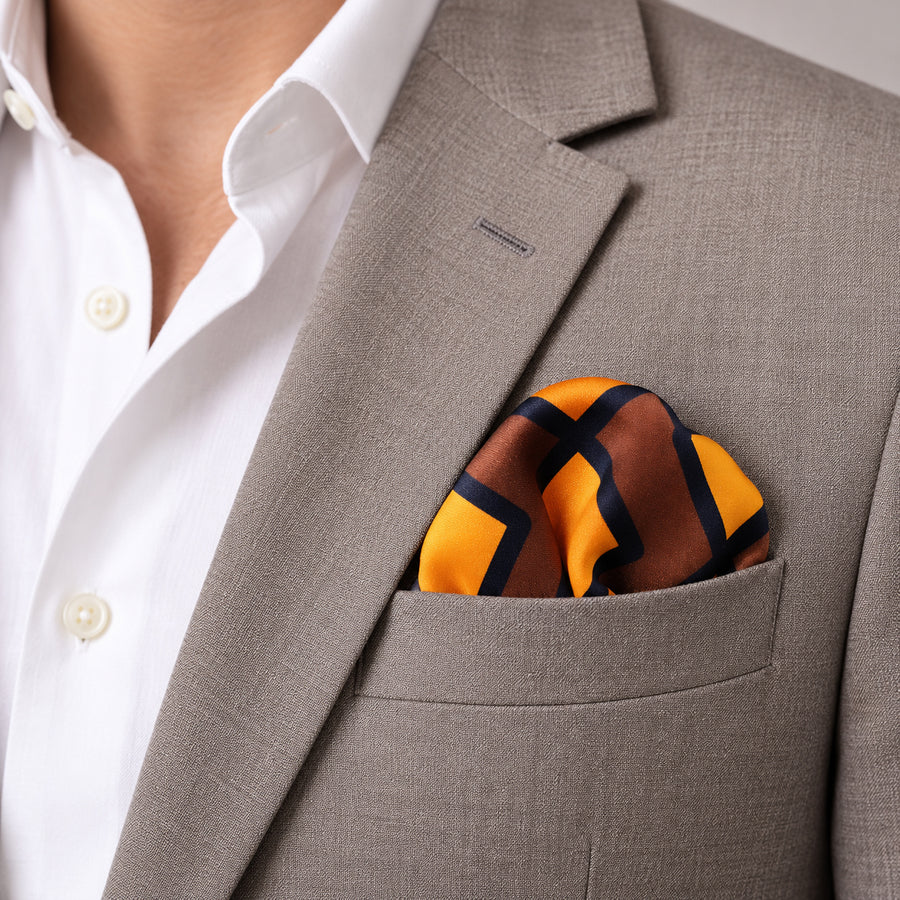 Fashion Geometric Pattern pocket square — light jacket · wearing detail.