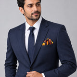 Fashion Geometric Pattern pocket square — formal model · navy and tie.
