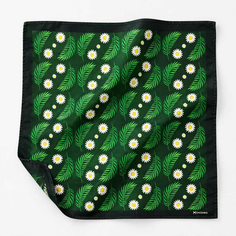 Green Floret pocket square — unfolded studio detail.