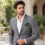 Green Floret pocket square — outdoor lifestyle.