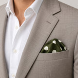 Forest Polka Dots pocket square — light jacket · wearing detail.
