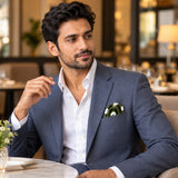 Forest Polka Dots pocket square — restaurant lifestyle.