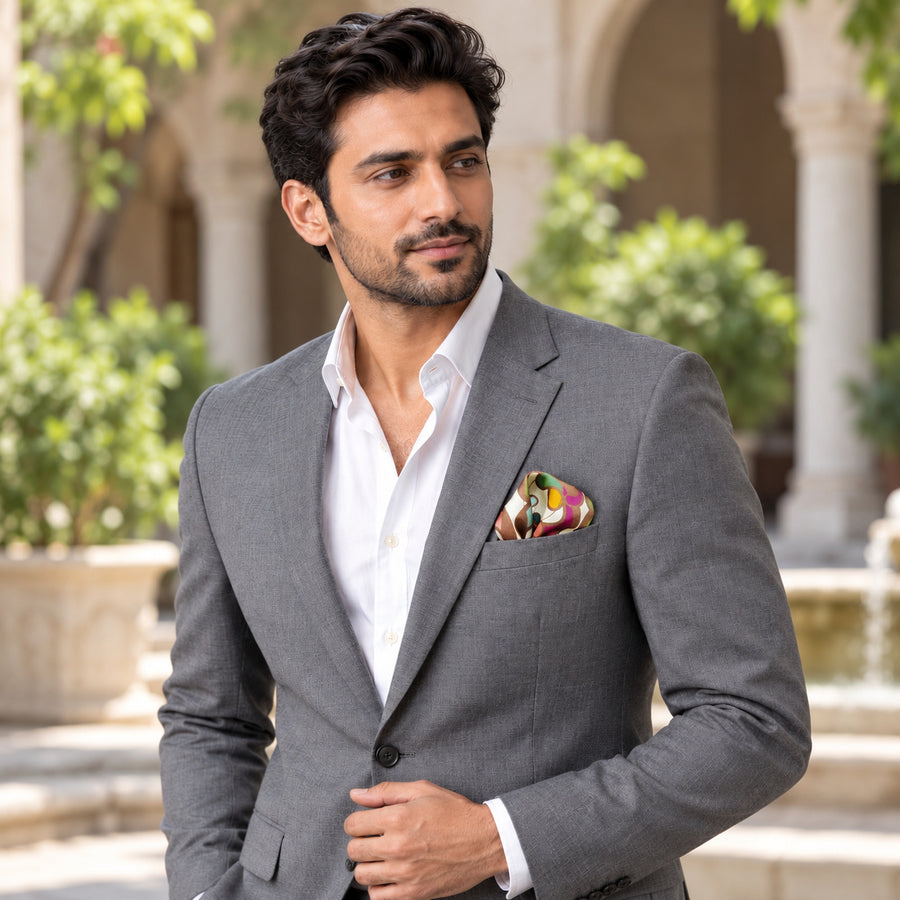 Foulard Pattern pocket square — outdoor lifestyle.