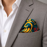 Garden of Eve pocket square — light jacket · wearing detail.