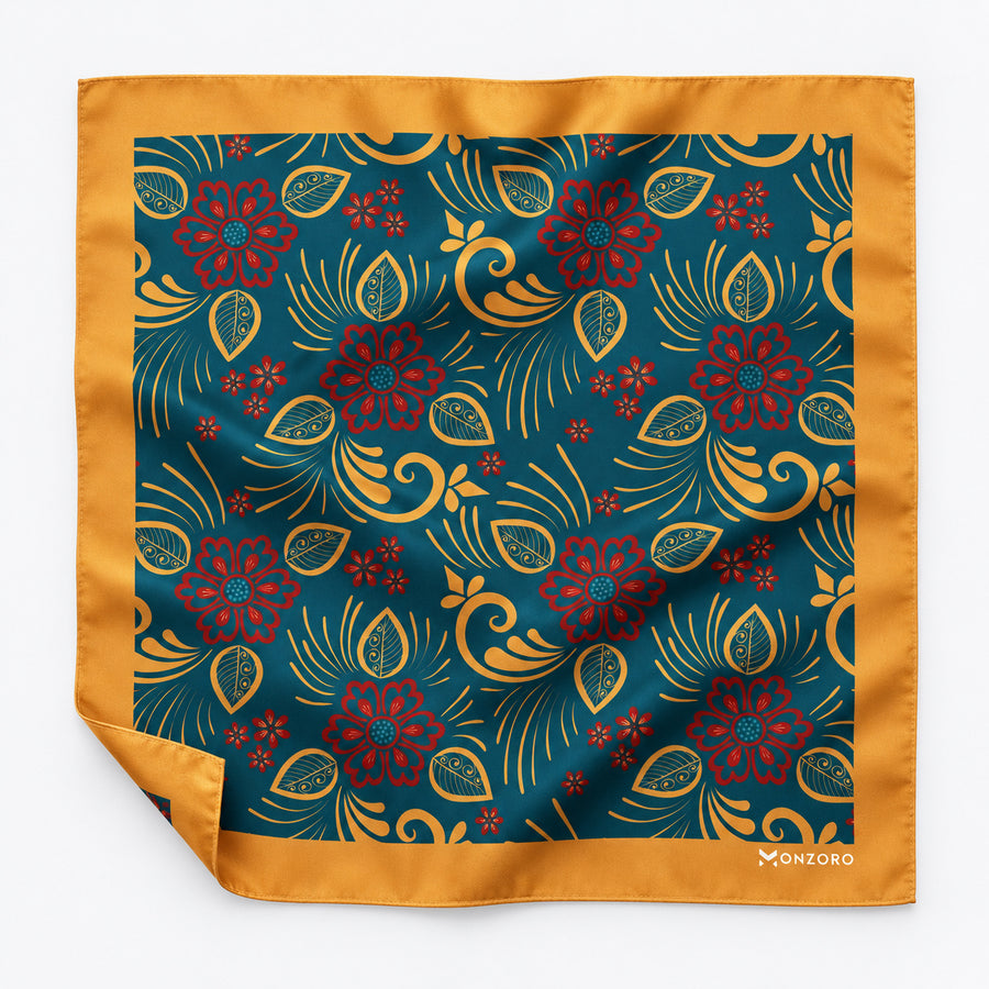Garden of Eve pocket square — unfolded studio detail.