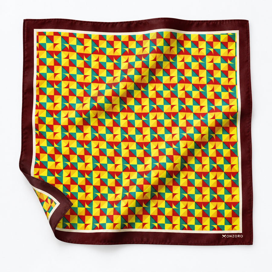 Geometric Art pocket square — unfolded studio detail.