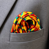 Geometric Art pocket square — close-up wearing detail.