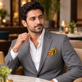 Geometric Art pocket square — restaurant lifestyle.