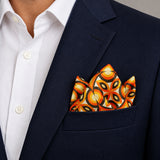 Geometric Repeat Pattern pocket square — navy jacket · alternate fold.