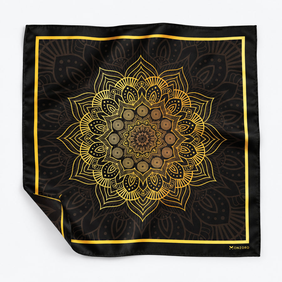 Gold Ornamental pocket square — unfolded studio detail.