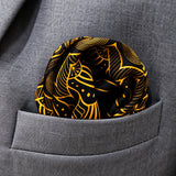 Gold Ornamental pocket square — close-up wearing detail.