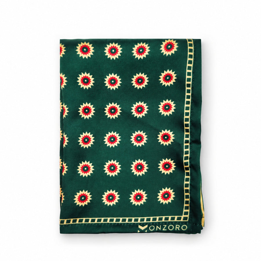 Green and Gold Reversible pocket square — folded product.