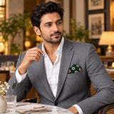 Green and Gold Reversible pocket square — restaurant lifestyle.