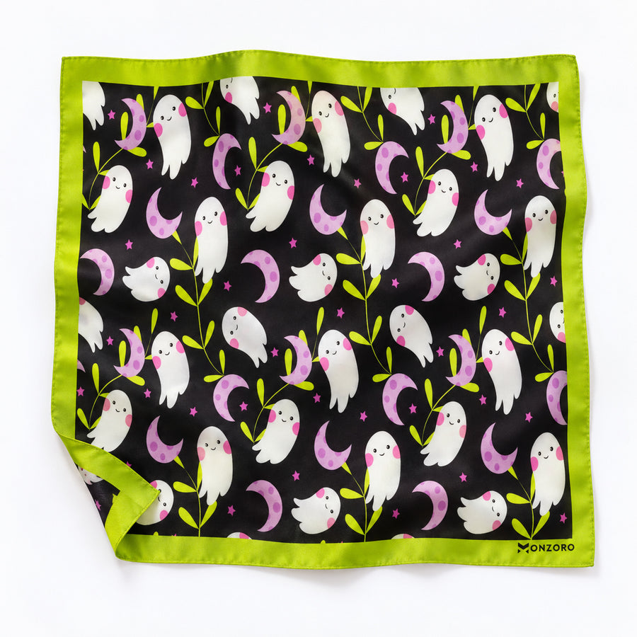 Halloween Scrapbook Paper Ghost pocket square — unfolded studio detail.