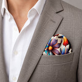 Hawaiian Flower pocket square — light jacket · wearing detail.