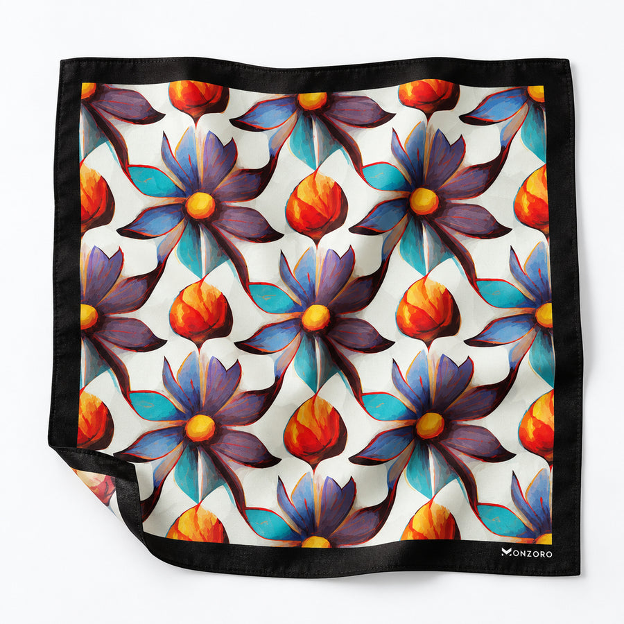 Hawaiian Flower pocket square — unfolded studio detail.
