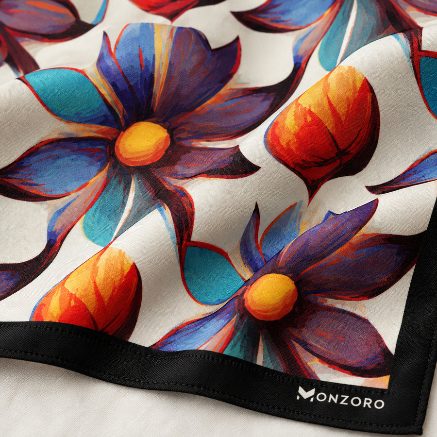 Hawaiian Flower pocket square — fabric and design close-up.