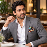 Hawaiian Flower pocket square — restaurant lifestyle.