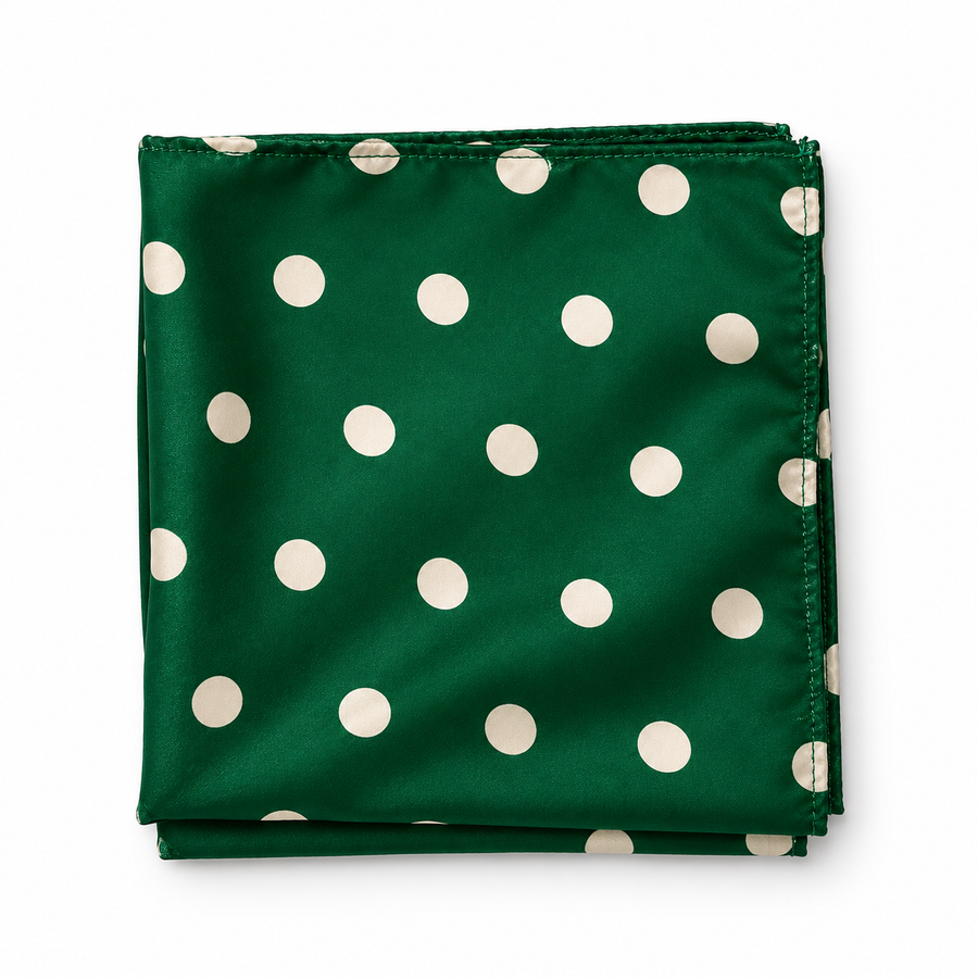 Hunter Green Polka Dot Silk Pocket Square