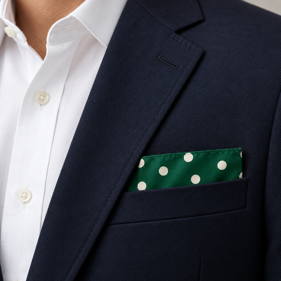Hunter Green Polka Dot Silk Pocket Square