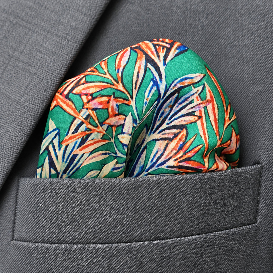 In The Jungle pocket square — close-up wearing detail.