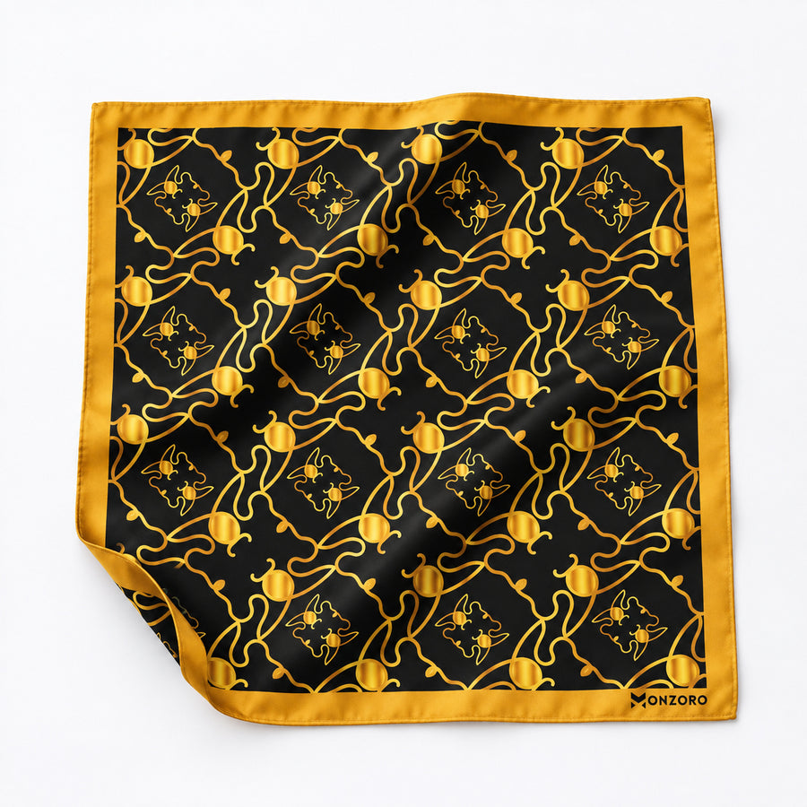 Golden Reverie pocket square — unfolded studio detail.