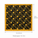 Golden Reverie pocket square — size guide.