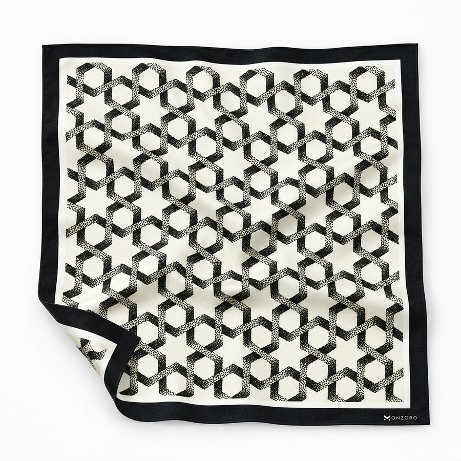 Infinite Geometric Loop pocket square — unfolded studio detail.