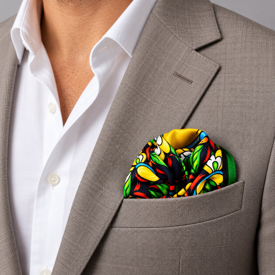 Italian Seamless pocket square — light jacket · wearing detail.