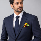 Italian Seamless pocket square — formal model · navy and tie.