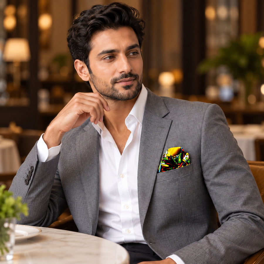 Italian Seamless pocket square — restaurant lifestyle.