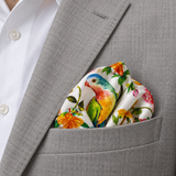 Ivory Parrot Garden Silk Pocket Square