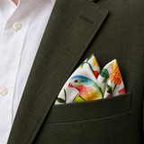 Ivory Parrot Garden Silk Pocket Square