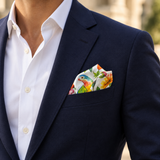 Ivory Parrot Garden Silk Pocket Square