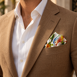 Ivory Parrot Garden Silk Pocket Square