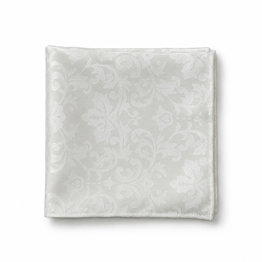 Ivory Scroll Damask Silk Pocket Square — product photograph 9