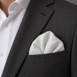 Ivory Scroll Damask Silk Pocket Square — product photograph 1