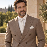 Ivory Scroll Damask silk tie and matching pocket square — Dark beige · terrace tailoring