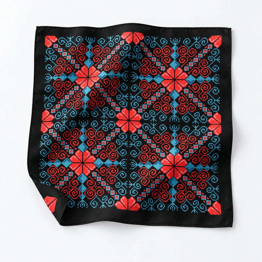 Kaleidoscope pocket square — unfolded studio detail.
