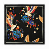 Mandarin Heron Black pocket square — full flat product.