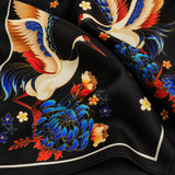 Mandarin Heron Black pocket square — fabric and design close-up.